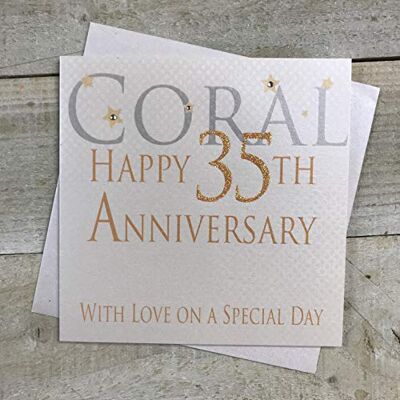 White Cotton Cards "Coral Happy 35e verjaardag met liefde op een speciale dag handgemaakte kaart White Cotton Cards "Coral Happy 35e verjaardag met liefde op een speciale dag handgemaakte kaart