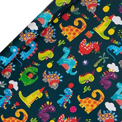 Glick Luxe Roll Wrap, Dinosaurus Inpakpapier, Perfect voor cadeauverpakking, Verjaardag Dinosaurus Inpakpapier, Inpakpapier voor Jongens 2M x 700MM, Meerkleurig, Blauw Glick Luxe Roll Wrap, Dinosaurus Inpakpapier, Perfect voor cadeauverpakking, Verjaardag Dinosaurus Inpakpapier, Inpakpapier voor Jongens 2M x 700MM, Meerkleurig, Blauw