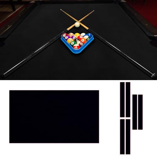 itonc Biljarttafel Vilt Biljart Doek Voor Pool Tafel Pre Cut Pool Tafel Vilt Biljart Protector Met 6 Stuks Doek Strips Voor Bars, Clubs, Hotels, Zwart 8