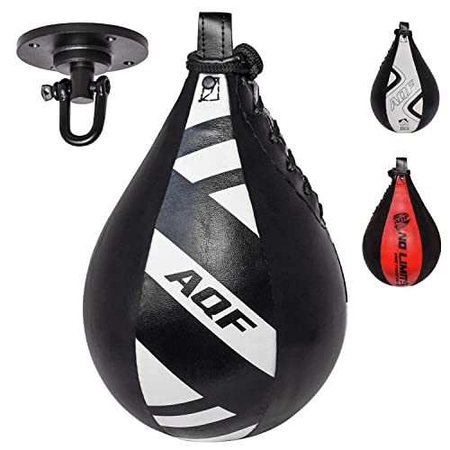 AQF Lederen Speed Ball & Swivel Boxing Punch Bag MMA Snelheidszak Opleidingsset Multi Colour (Zwart & Wit)