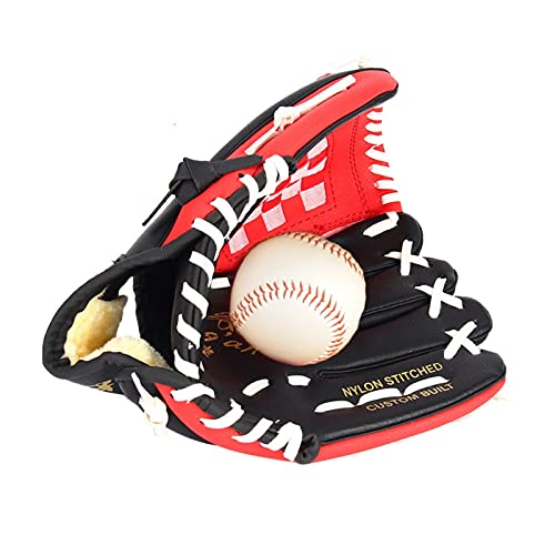 ELTOX Honkbalhandschoen, softbalhandschoenen PU leer bruine honkbalhandschoen softbal buiten teamsporten linkerhand honkbal oefenapparatuur (kleur: rood, maat: 9,5 inch)