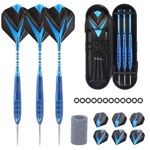 HFDONGL Dartpijlen set 3 stuks professionele stalen darts 22 gram darts met metalen punt stalen dartpijlen set Target darts stalen dartpijl 3 aluminium schacht en 6 flightsbeschermers