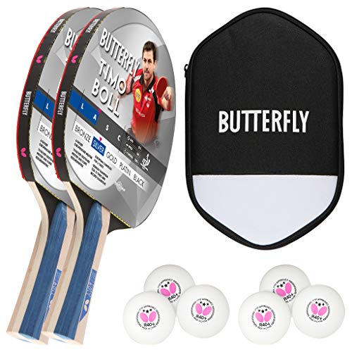 Butterfly Timo Boll Silver 2 x tafeltennisbatjes + tafeltennishoezen + 2 x 3*** ITTF R40+ tafeltennisballen   tafeltennisbatjes set   tafeltennis hobby set