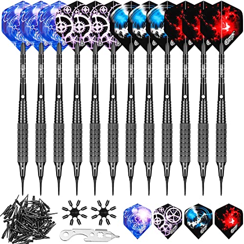 CyeeLife 12 stuks zachte dartpijlen 16 gr. met aluminium shafts + 100 punten + 16 flights + gereedschap + 16 flightdoppen, zachte darts set