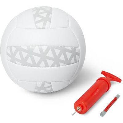 Amazon Basics Volleybal met Pomp, Maat 5, voor Binnen en Buiten, PVC-leren Trainingsbal met Versterkte Stiksels en Butylblaas, Wit en Grijs Amazon Basics Volleybal met Pomp, Maat 5, voor Binnen en Buiten, PVC-leren Trainingsbal met Versterkte Stiksels en Butylblaas, Wit en Grijs