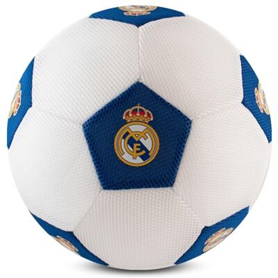 Hy-Pro Officieel gelicentieerde Real Madrid voetbal, enorme mesh-bal van 35,5 cm voor voetbal en multisportspellen binnen en buiten, zachte en springende bal met logo en verenigingskleuren Hy-Pro Officieel gelicentieerde Real Madrid voetbal, enorme mesh-bal van 35,5 cm voor voetbal en multisportspellen binnen en buiten, zachte en springende bal met logo en verenigingskleuren