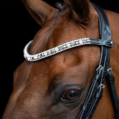 Imperial Riding IRHSlim Hoofdband, smalle leren hoofdband met glazen strasssteentjes en stiftsluiting, zwart-zilver, kob Imperial Riding IRHSlim Hoofdband, smalle leren hoofdband met glazen strasssteentjes en stiftsluiting, zwart-zilver, kob