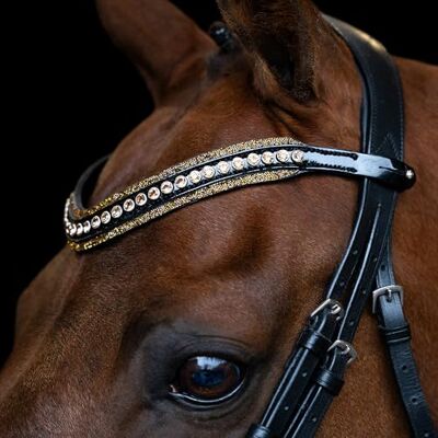 Imperial Riding IRH Maxima Hoofdband van leer met glazen strass-steentjes en stiftsluiting, bruin, pony Imperial Riding IRH Maxima Hoofdband van leer met glazen strass-steentjes en stiftsluiting, bruin, pony