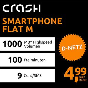 crash Smartphone Flat M met 1 GB internet flat max. 21,6 MBit/s, 100 gratis minuten in alle Duitse netwerken, EU-roaming, 24 maanden looptijd, maandelijks slechts 4,99 EUR crash Smartphone Flat M met 1 GB internet flat max. 21,6 MBit/s, 100 gratis minuten in alle Duitse netwerken, EU-roaming, 24 maanden looptijd, maandelijks slechts 4,99 EUR