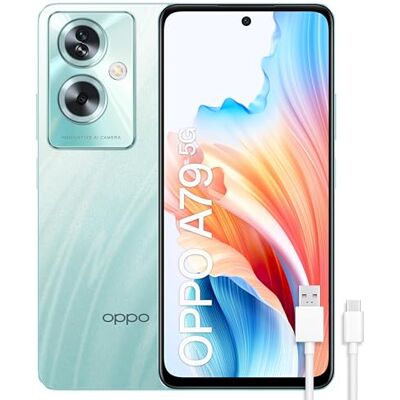 Oppo A79 5G Smartphone, ontgrendeld, 4 GB + 128 GB, 6,7 inch oled-display, camera 50 + 2 + 8 MP, Android, batterij 5000 mAh, snel opladen, 33 W, groen Oppo A79 5G Smartphone, ontgrendeld, 4 GB + 128 GB, 6,7 inch oled-display, camera 50 + 2 + 8 MP, Android, batterij 5000 mAh, snel opladen, 33 W, groen