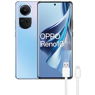 Oppo Reno10 5G Smartphone, 8 GB + 256 GB, AMOLED-display, 6,7 inch (16,7 cm), camera 64 + 8 + 32 MP, Android, batterij 5000 mAh, snel opladen 67 W, blauw Oppo Reno10 5G Smartphone, 8 GB + 256 GB, AMOLED-display, 6,7 inch (16,7 cm), camera 64 + 8 + 32 MP, Android, batterij 5000 mAh, snel opladen 67 W, blauw