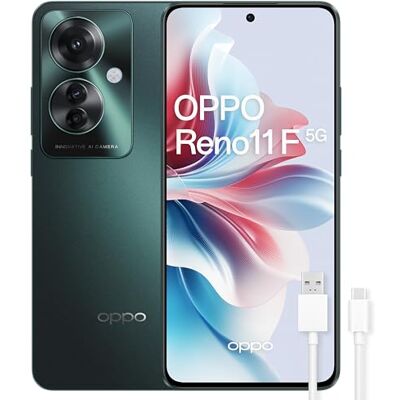 Oppo Reno11 F 5G Smartphone, zonder SIM-slot, 8 GB + 256 GB, FHD+ AMOLED-display, 6,7 inch (17,9 cm) camera 64 + 8 + 32 MP, Android, 4K video, batterij 5000 mAh, snel opladen, 67 W, Palm Green Oppo Reno11 F 5G Smartphone, zonder SIM-slot, 8 GB + 256 GB, FHD+ AMOLED-display, 6,7 inch (17,9 cm) camera 64 + 8 + 32 MP, Android, 4K video, batterij 5000 mAh, snel opladen, 67 W, Palm Green