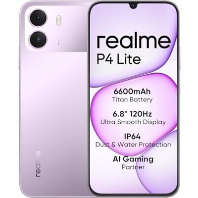 realme P4 Lite 4G Smartphone, 4 GB + 128 GB, HD-LCD-display 120 Hz 6,8 inch, titanium accu 6600 mAh, opladen 15 W, omgekeerd opladen 6 W, IP64, Next AI-systeem, pulse paars (zonder oplader) realme P4 Lite 4G Smartphone, 4 GB + 128 GB, HD-LCD-display 120 Hz 6,8 inch, titanium accu 6600 mAh, opladen 15 W, omgekeerd opladen 6 W, IP64, Next AI-systeem, pulse paars (zonder oplader)