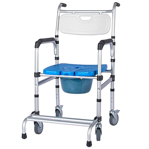 Generic Commode Stoel 4 in 1 nachtkastje Commode stoel, opvouwbare transportrolstoel toilet rolstoel met 4 remmen wielen, douchestoel voor ouderen gewonden en gehandicapten