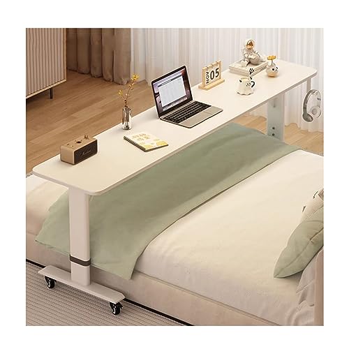 FAXIOAWA Overbedtafel Overbedtafel in hoogte verstelbaar, lui bureau met wielen, slaapkamerbedtafel laptoptafel (afmetingen: 150x40x68-103cm, kleur: wit)