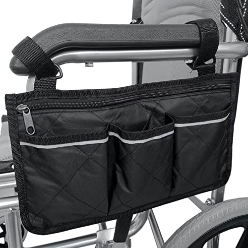 XIONGXIAOZHI Rolstoeltas, waterdichte draagbare rolstoeltas voor armleuning, veilige opbergtas voor rolstoelen met 3 vakken voor rolstoelen, kinderstoelen, elektrische stoelen (zwart)