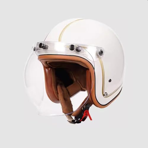 OZXDKJ Retro Motorfiets Halfgelaatshelm, Straat ECE/DOT Goedgekeurde 3/4 Helm, Open Motorhelm, Modulaire Motorfietshelm, Voor Motorcross ATV Kruisjethelm Met Gelaatsscherm ,L=(59-60cm),C