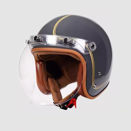 OZXDKJ Straat Open Motorhelm ECE/DOT Goedgekeurd, Retro Motorfiets Halfgelaatshelm, 3/4 Helm, Modulaire Motorfietshelm, Voor Motorcross ATV Kruisjethelm Met Gelaatsscherm ,XL=(61-62cm),C