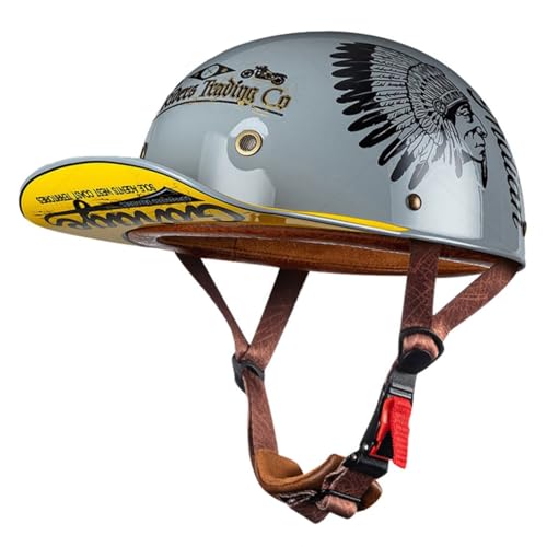 QAZXCVB Motorfiets Halve Helm Retro Motorfiets Jethelm ECE Goedgekeurde Baseballcap Halve Helmen Man Vrouw Met Snelsluiting Scooter Motorfiets Open Helm 9,L:58-60CM