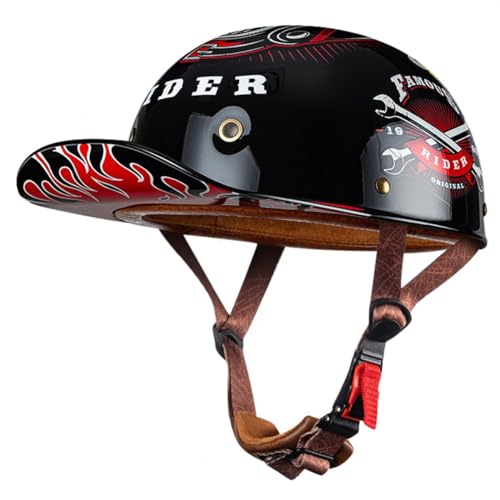 QAZXCVB Motorfiets Halve Helm Retro Motorfiets Jethelm ECE Goedgekeurde Baseballcap Halve Helmen Man Vrouw Met Snelsluiting Scooter Motorfiets Open Helm 7,L:58-60CM