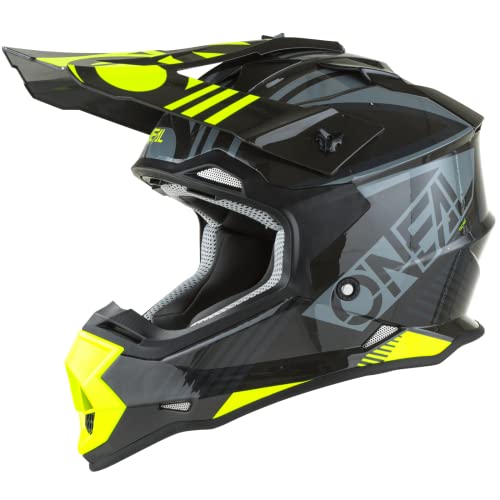 O'NEAL Motocross Helm   MX Enduro   ABS Shell, Veiligheidsnorm ECE 22.05, Ventilatie voor optimale koeling en ventilatie   2SRS Rush V.22 Volwassenen Helm   Neon Grijs Geel   Maat XS