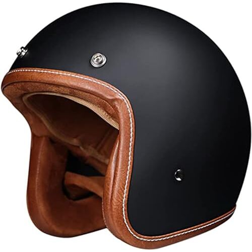 GZEZHA DOT goedgekeurde motorfiets halve helm voor volwassenen heren retro Duitse stijl 3/4 open helm cap kruishelm voor bromfiets scooter chopper B,XXL/{63~64cm}