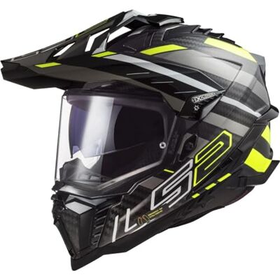 LS2 , Explorer Motorcross Helm Carbon Edge Black H-V Geel Titanium, XS LS2 , Explorer Motorcross Helm Carbon Edge Black H-V Geel Titanium, XS