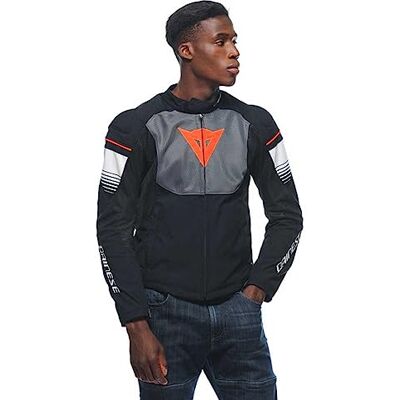 Dainese Air Fast Tex jas, zomer motorjas, sneldrogende stof, zachte bescherming op schouders en ellebogen, motorjas voor heren, zwart/grijs/wit, 44 Dainese Air Fast Tex jas, zomer motorjas, sneldrogende stof, zachte bescherming op schouders en ellebogen, motorjas voor heren, zwart/grijs/wit, 44