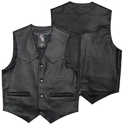 A-Pro Lederen vest Anilin lederen motorfiets custom vest chopper zwart XXL A-Pro Lederen vest Anilin lederen motorfiets custom vest chopper zwart XXL