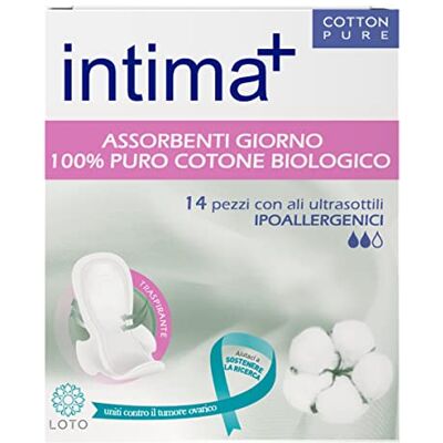 Intima+ Maandverband met vleugels, 14 stuks Met vleugels, 100% puur biologisch katoen, biologische vleugels, voor damesondergoed, biologische zuigpads, hypoallergeen Intima+ Maandverband met vleugels, 14 stuks Met vleugels, 100% puur biologisch katoen, biologische vleugels, voor damesondergoed, biologische zuigpads, hypoallergeen