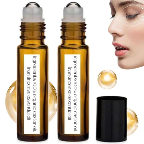 YUNFAN Time Eraser Oil,2 Pcs Rollerball Castor Oil,Under Eye Rollerball,Roller Ball Essential Oil for Eyes,Time Eraser Oil for Face,360° Reduce Wrinkles,Puffiness,Dark Circles,Bags Under Eyes