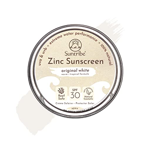 Suntribe Natuurlijke Mineraale Gezicht & Sport Zink Zonnebrandcrème SPF 30 / 45 g, Origineel Wit, Biologisch 100% Natuurlijk, Rifveilig Surf & Sport Mineraal UV-Filter Zeer Waterbestendig, Zero Waste