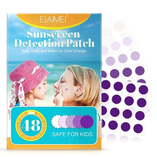 higyee UV-detectiestickers, UV-stickers voor het opnieuw aanbrengen van zonnebrandcrème   Waterdichte UV-detectiestickers, 48 stuks, UV-patches voor zonwering, opnieuw aanbrengen voor