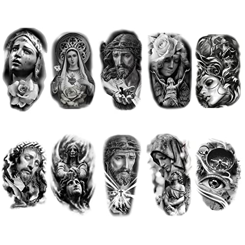 Roarhowl Realistische tijdelijke tatoeages, kleverige tatoeages, kleverige tatoeages, nep tatoeages, Jezus, engel, jager, horloges, voor unisex grote tijdelijke tatoeages (pattern 2)