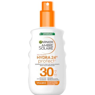 Garnier Ambre Solaire Hydra Protect+ Zonnebrandcrème, 24 uur, SPF 30, bescherming tegen UVA en UVB, met vitamine C, 150 ml Garnier Ambre Solaire Hydra Protect+ Zonnebrandcrème, 24 uur, SPF 30, bescherming tegen UVA en UVB, met vitamine C, 150 ml