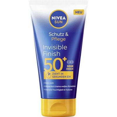 Beiersdorf NIVEA SUN Bescherming & verzorging, onzichtbare afwerking, SPF 50+, watervaste zonwering met hyaluron, snel intrekkende zonnecrème voor intensieve vochtigheid zonder witte resten (150 ml) Beiersdorf NIVEA SUN Bescherming & verzorging, onzichtbare afwerking, SPF 50+, watervaste zonwering met hyaluron, snel intrekkende zonnecrème voor intensieve vochtigheid zonder witte resten (150 ml)