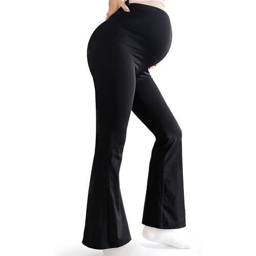 Bestele Zwangerschap Leggings Over Bump, Zwangerschap Broek Zwangerschap Bootcut Yoga Broek voor Werk Casual, Boterzachte Zwangerschap Leggings Petite Flare, Zwart, XXL