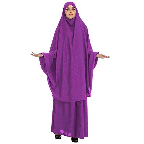 GladThink Vrouwen moslim aanbidden Abaya Top Lange Hijab en Rok 2 Stuks Jurk, Donkerpaars., L