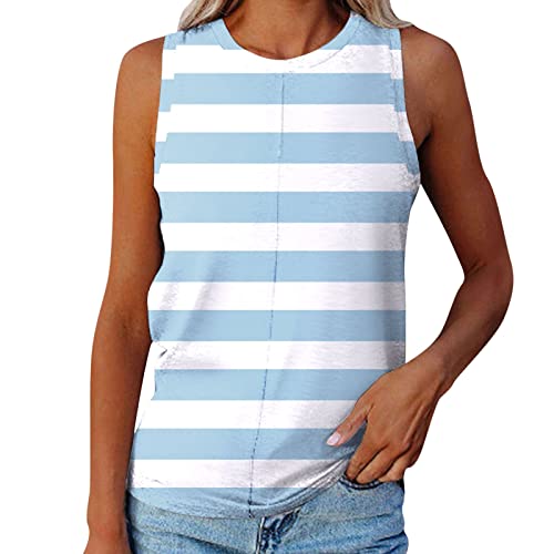 Generic 2024 Casual Mouwloze Tanktops voor Vrouwen Meisje Tanktops voor Vrouwen Losse Fit Vrouwen Casual Tanktops voor Leggings Mouwloze Dressy Tunieken Shirts Blouses 3XL Zwangerschapskleding, Hemelsblauw,