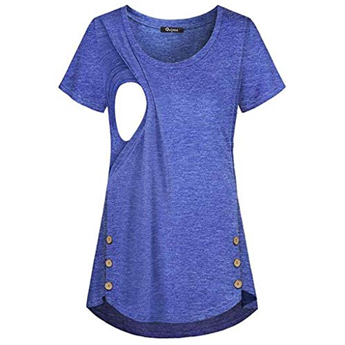 TDEOK Zomerkleding Zwanger Zwangere Vrouwen Kleur Vrouwen Borstvoeding Moederschapsblouse Blouses Shirt, blauw, XL