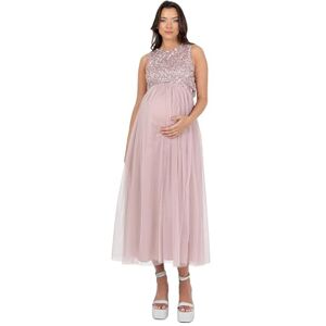 Maya Deluxe Zwangerschapsjurk voor dames, Midaxi, mouwloos, pailletten, versierd met tule en ronde hals, bruidsmeisje, roze, maat 14, Zacht Roze, 40 Maya Deluxe Zwangerschapsjurk voor dames, Midaxi, mouwloos, pailletten, versierd met tule en ronde hals, bruidsmeisje, roze, maat 14, Zacht Roze, 40