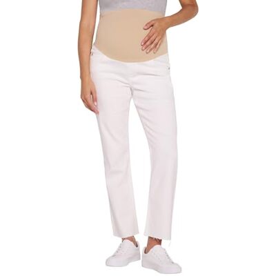 Motherhood Maternity Dames Secret Fit over de buik slanke rechte pijpen zwangerschap jeans, Helder Wit, S Motherhood Maternity Dames Secret Fit over de buik slanke rechte pijpen zwangerschap jeans, Helder Wit, S