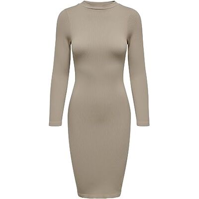 ONLY Bestseller A/S Onlgwen L/S Rib Short Slit Dress PNT Jurk, Weathered Teak, L ONLY Bestseller A/S Onlgwen L/S Rib Short Slit Dress PNT Jurk, Weathered Teak, L