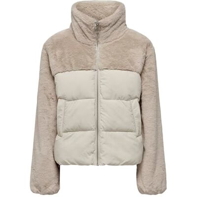 ONLY Bestseller A/S Dames Onlwanja Fur Puffer Mix Jacket Cc OTW jas, Moonbeam, L ONLY Bestseller A/S Dames Onlwanja Fur Puffer Mix Jacket Cc OTW jas, Moonbeam, L