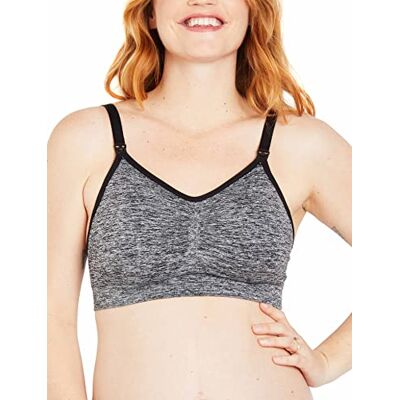 Motherhood Maternity Women's Maternity Wireless Clip Down Seamless Nursing Bra for Breastfeeding, Grey Space Dye, Medium Motherhood Maternity Women's Maternity Wireless Clip Down Seamless Nursing Bra for Breastfeeding, Grey Space Dye, Medium