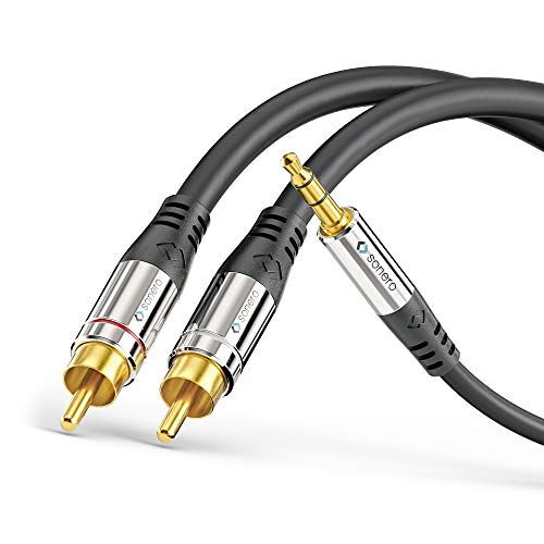 Sonero ® Premium 0,50 m cinch-kabel, 2x cinch naar jack kabel 3,5 mm, audiokabel, hifi-installatie, AUX, zwart