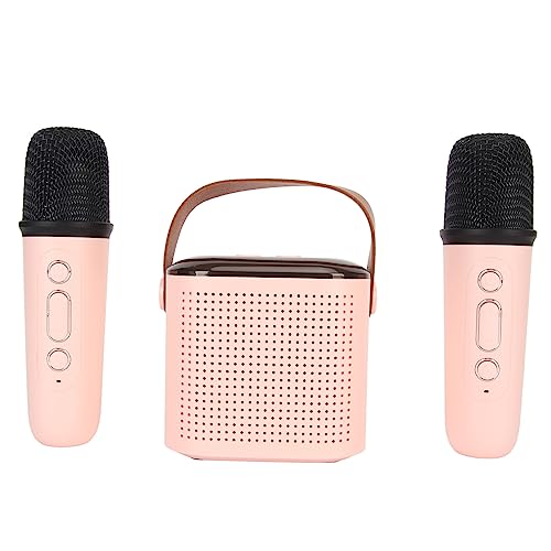 Zunate Mini karaokemachine met 2 Microfoons, Draagbare Karaoke luidspreker met RGB licht, Meerdere Aansluitingen, voor Familiefeesten, Vergaderingen, Zingen (Roze)