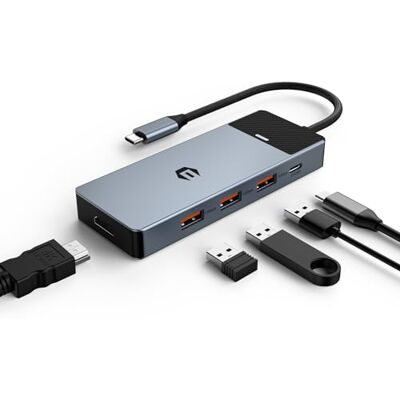 BIGBIG WON Multipoort-adapter, USB C, 5-in-1 USB C-splitter met HDMI 4K @60Hz, 3 x 10 Gbps, USB 3.2 Gen 2, 100 W PD, USB C-hub voor Surface en meer type C-apparaten BIGBIG WON Multipoort-adapter, USB C, 5-in-1 USB C-splitter met HDMI 4K @60Hz, 3 x 10 Gbps, USB 3.2 Gen 2, 100 W PD, USB C-hub voor Surface en meer type C-apparaten