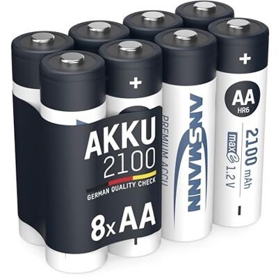 Ansmann Accu AA 2.100 mAh NiMH 1,2 V (8 stuks) oplaadbare penlitebatterijen AA, maxE geringe zelfontlading voor jarenlang gebruik Ansmann Accu AA 2.100 mAh NiMH 1,2 V (8 stuks) oplaadbare penlitebatterijen AA, maxE geringe zelfontlading voor jarenlang gebruik