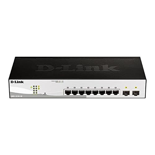 D-Link DGS-1210-10/E 10-poorts Gigabit Smart Switch (8 x 10/100/1000 Mbit/s Base-T-poorten, 2 x 100/1000 Mbit/s SFP-poorten) alleen EU-netsnoer